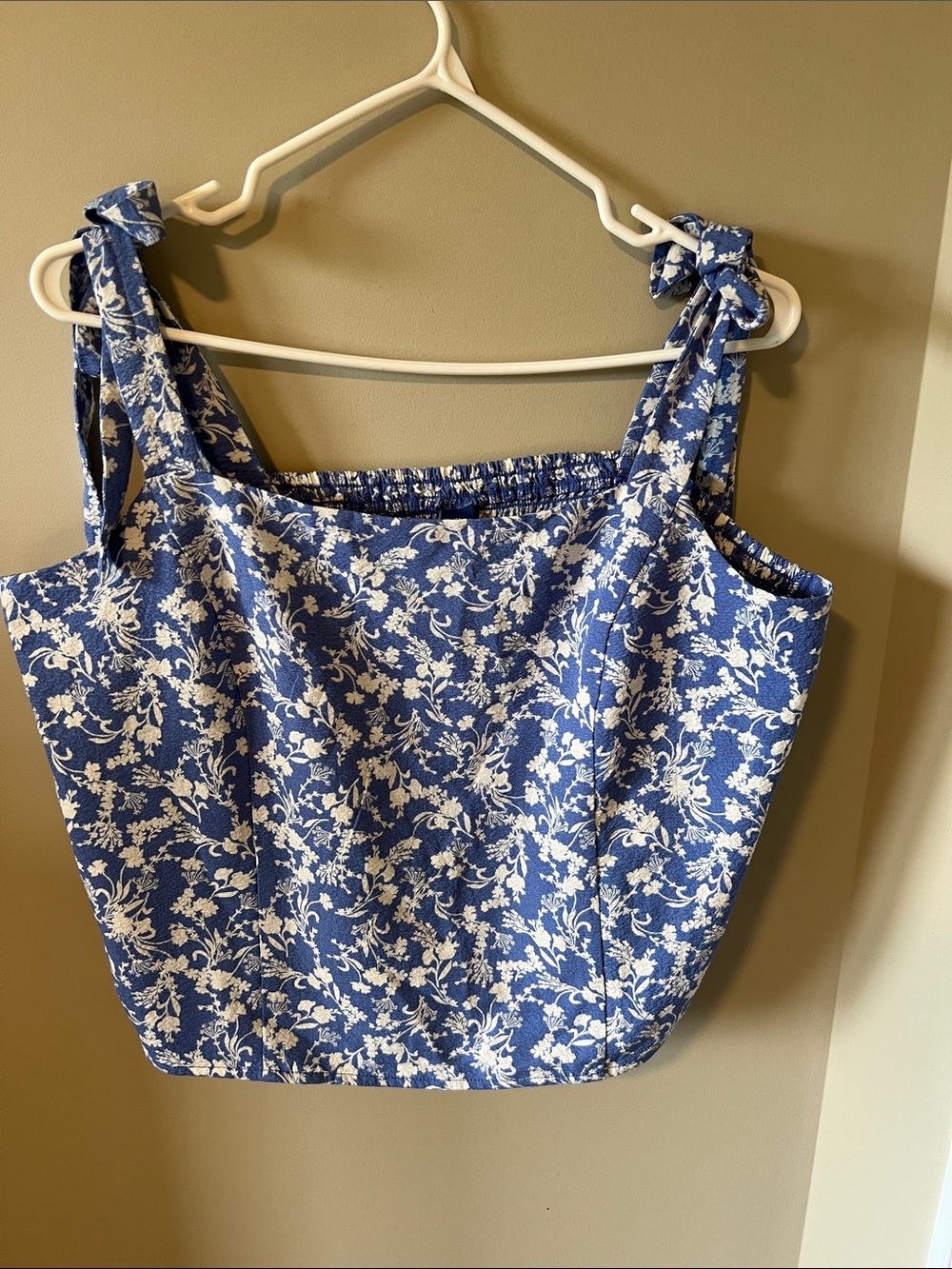 Old Navy Ditsy Floral Corset Crop Top Square Neck Tie-Shoulder Smocked Back XL